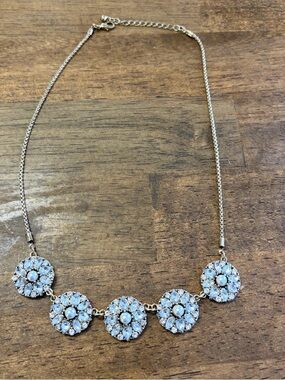 J. Crew Clear Rivoli Glass Rhinestone Matte Gold Adjustable Collar Necklace